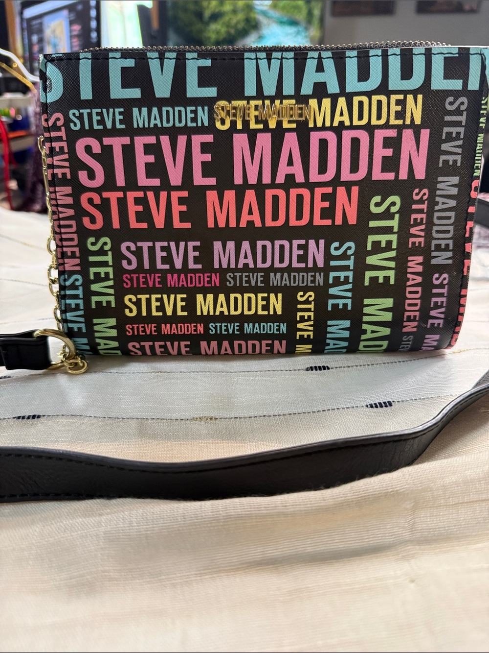 Steve Madden Black Crossbody with Multicolor Logo Print NWOT
